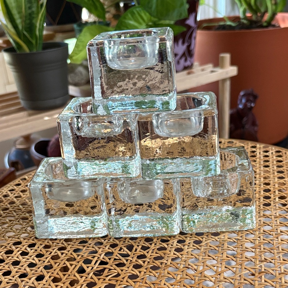 6 Crate&Barrel square block tealight holders.